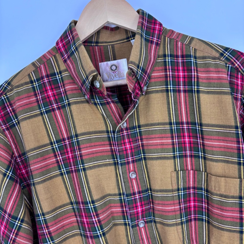 VTG Viyella Wool‎ Cotton Shirt Mens M Brown Red Tartan Plaid Heritage Outdoors